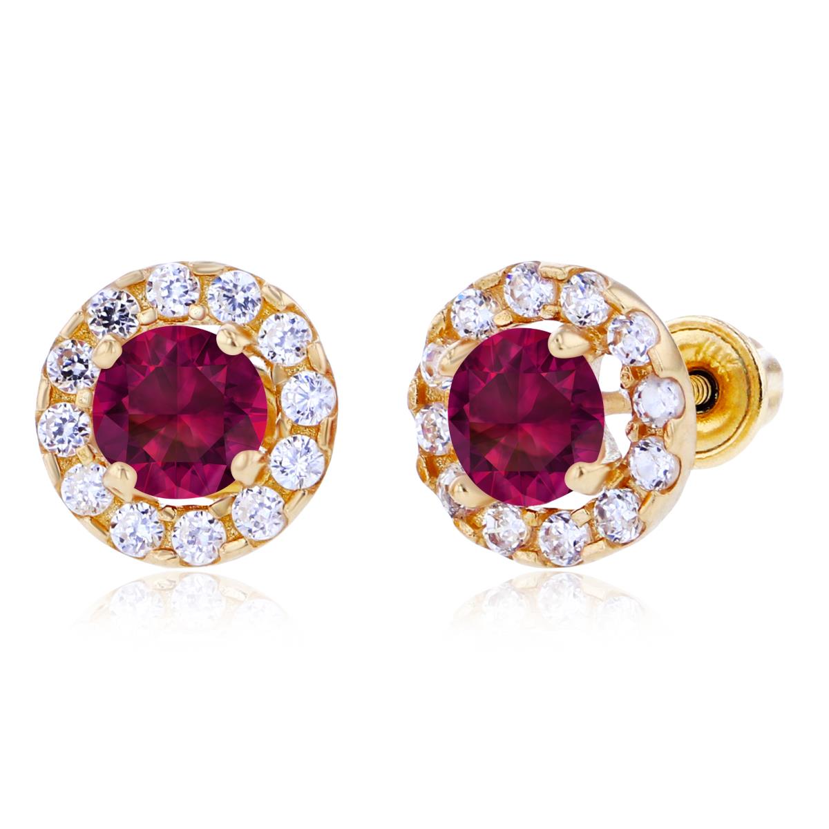 Sterling Silver Yellow 4mm Created Ruby & 1mm Created White Sapphire Halo Screwback Earrings