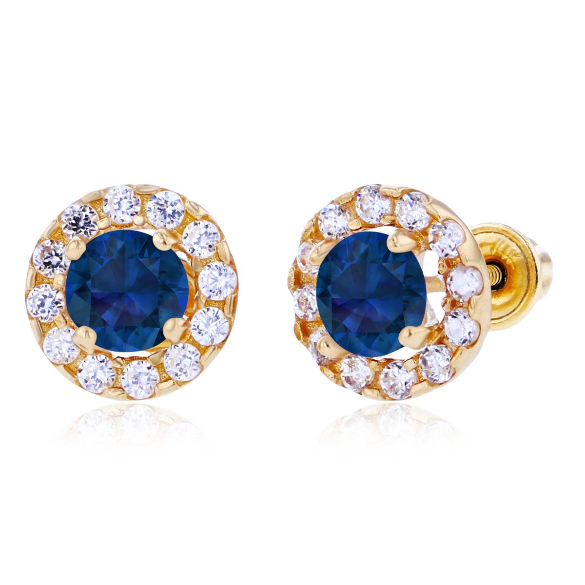 Sterling Silver Yellow 4mm Created Blue Sapphire & 1mm Created White Sapphire Halo Screwback Earrings