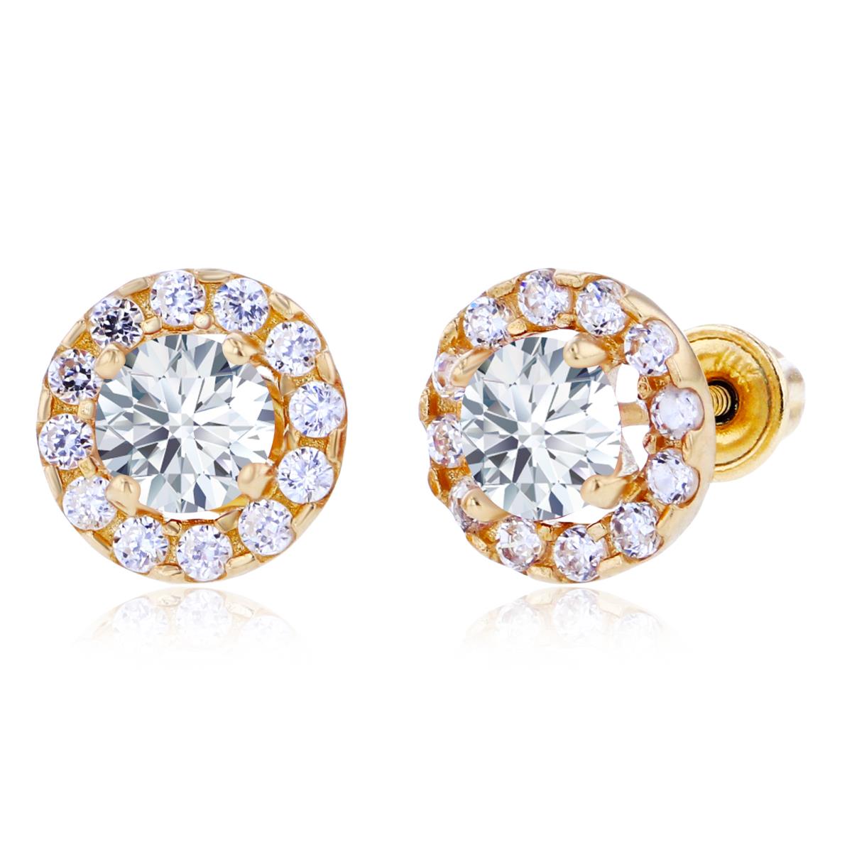 Sterling Silver Yellow 4mm & 1mm Created White Sapphire Halo Screwback Earrings
