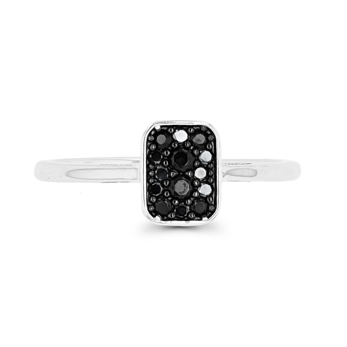 Sterling Silver Rhodium & Black Paved Black Spinel Rectangular Fashion Ring