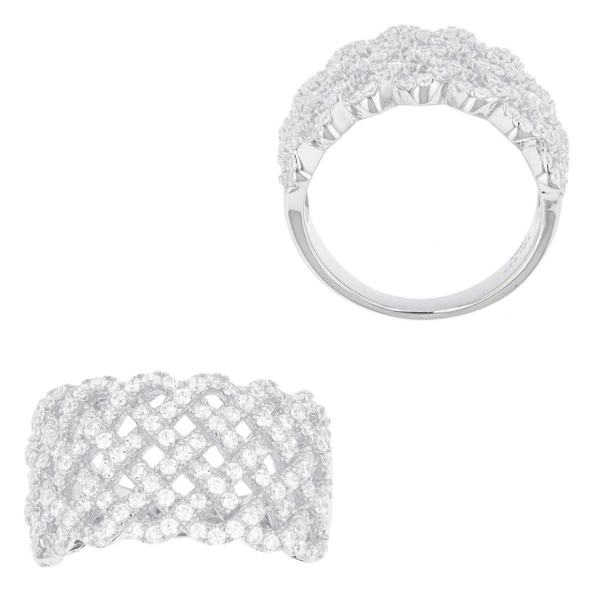 Sterling Silver Rhodium Paved Weave Fashion Ring