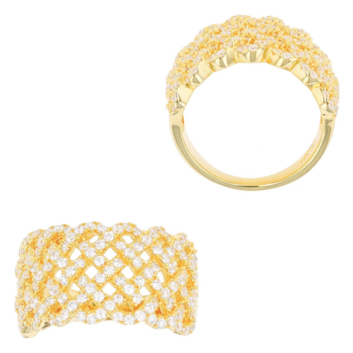 Sterling Silver Yellow Paved Weave Fashion Ring
