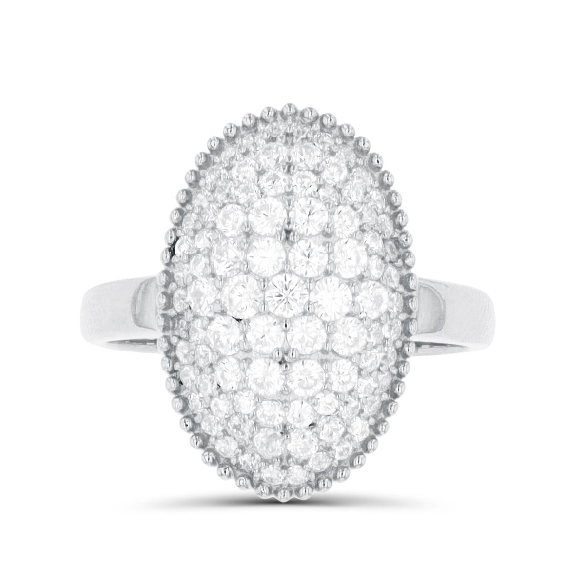 Sterling Silver Rhodium Paved CZ Oval Fashion Ring