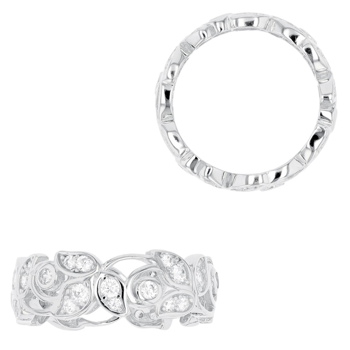 Sterling Silver Rhodium CZ Floral Eternity Ring