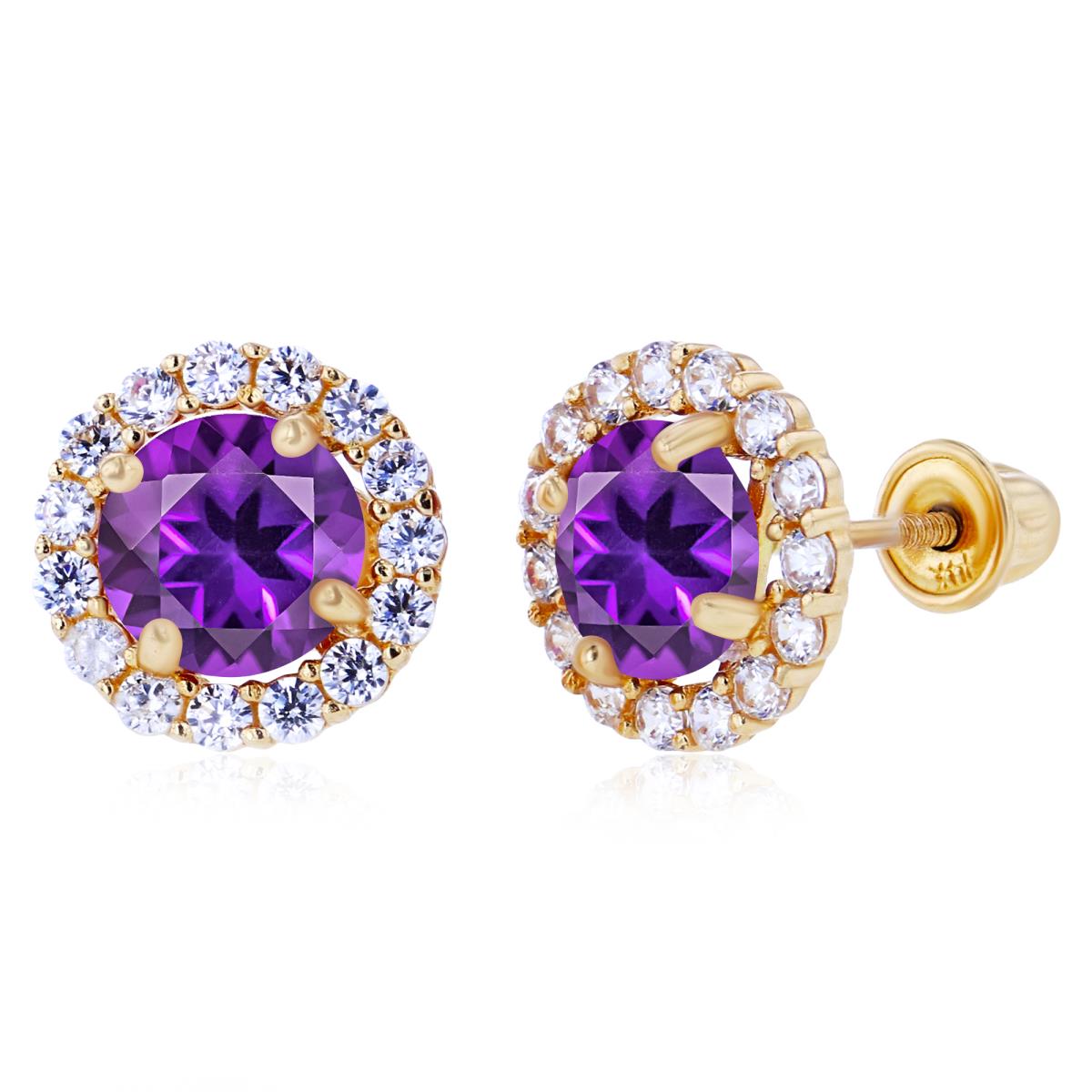 Sterling Silver Yellow 5mm Amethyst & 1.25mm Created White Sapphire Halo Screwback Earrings