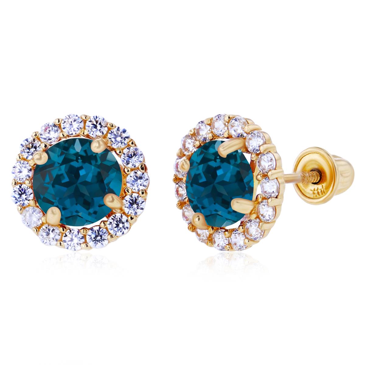 Sterling Silver Yellow 5mm London Blue Topaz & 1.25mm Created White Sapphire Halo Screwback Earrings