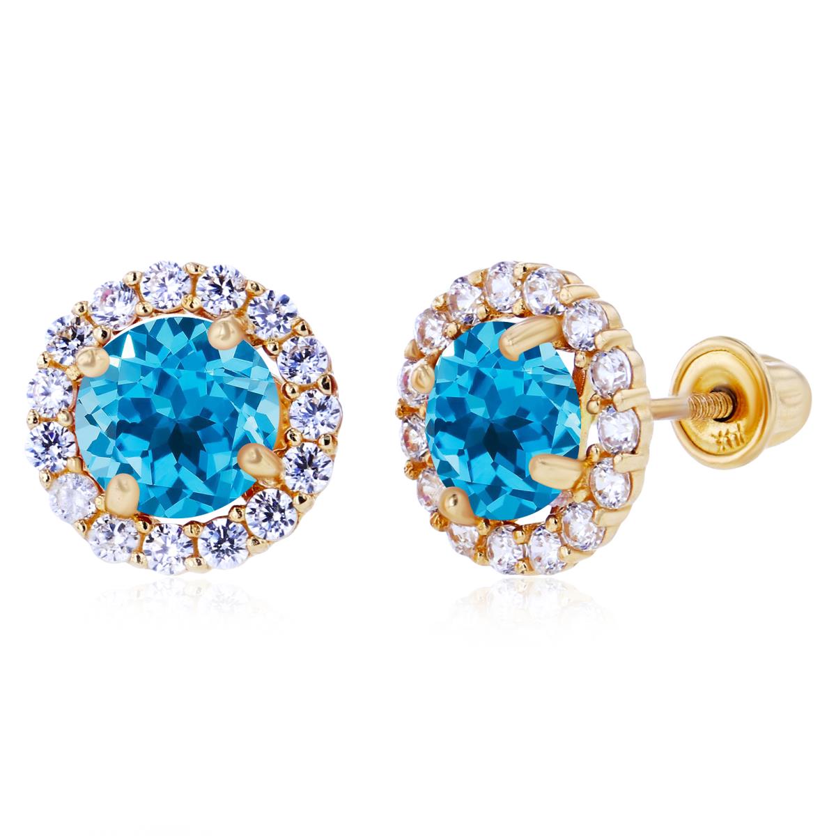 Sterling Silver Yellow 5mm Swiss Blue Topaz & 1.25mm Created White Sapphire Halo Screwback Earrings