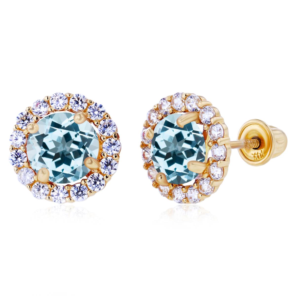 Sterling Silver Yellow 5mm Sky Blue Topaz & 1.25mm Created White Sapphire Halo Screwback Earrings