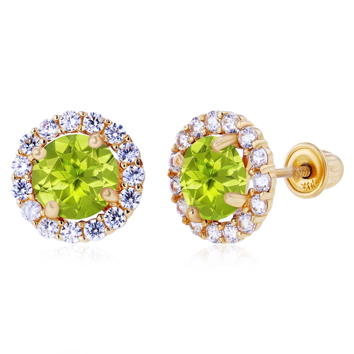 Sterling Silver Yellow 5mm Peridot & 1.25mm Created White Sapphire Halo Screwback Earrings