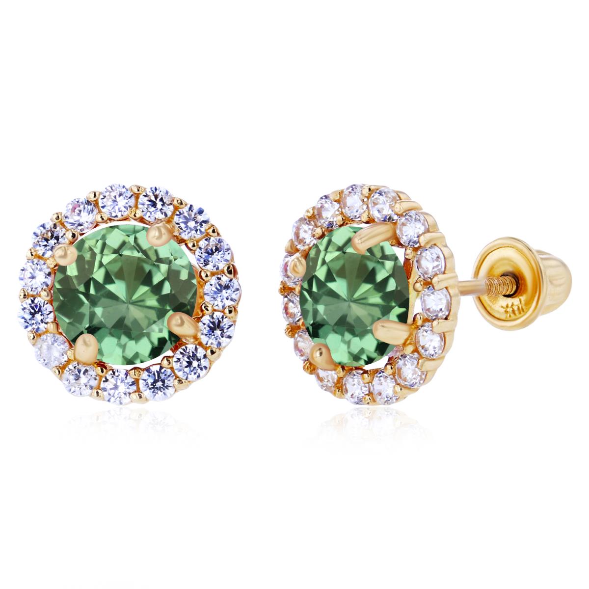 Sterling Silver Yellow 5mm Created Green Sapphire & 1.25mm Created White Sapphire Halo Screwback Earrings