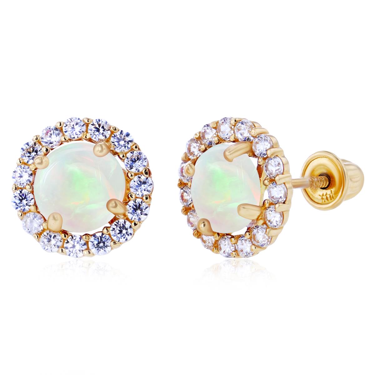Sterlnig Silver Yellow 5mm Opal & 1.25mm Created White Sapphire Halo Screwback Earrings