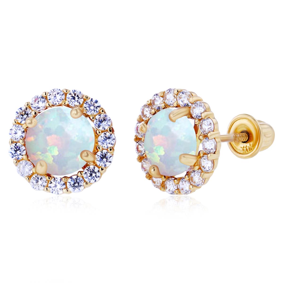 Sterling Silver Yellow 5mm Created Opal & 1.25mm Created White Sapphire Halo Screwback Earrings