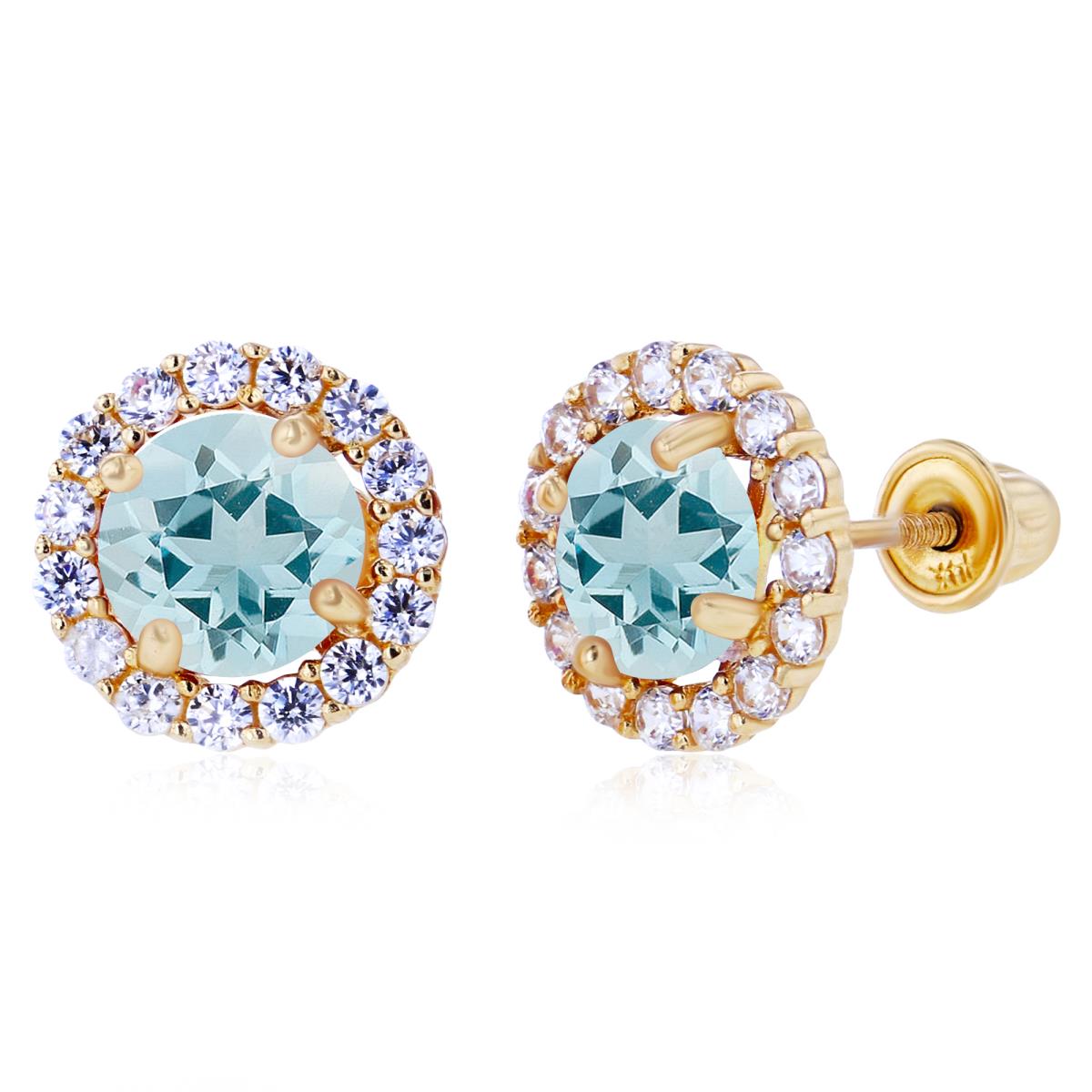 Sterling Silver Yellow 5mm Aquamarine & 1.25mm Created White Sapphire Halo Screwback Earrings