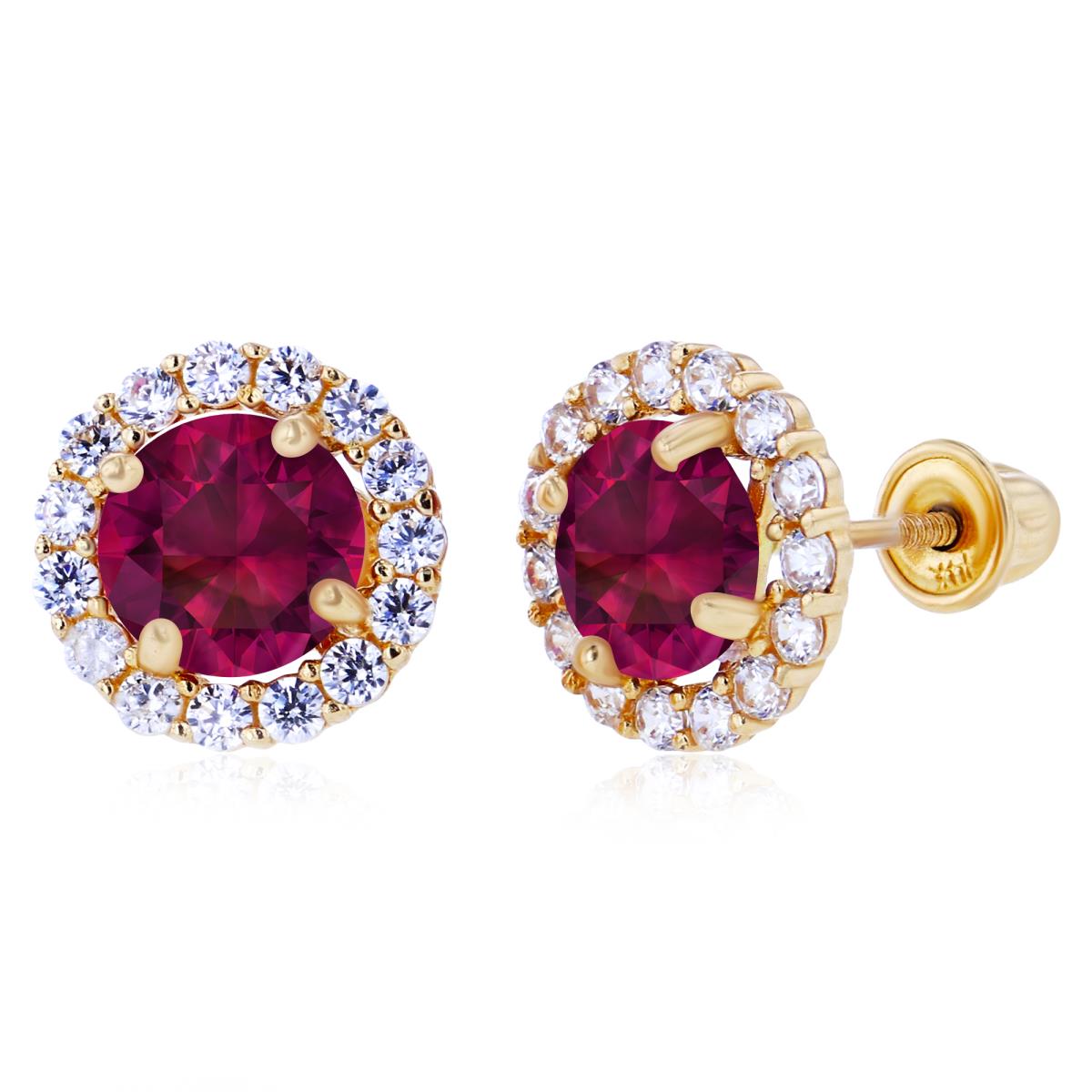 Sterling Silver Yellow 5mm Created Ruby & 1.25mm Created White Sapphire Halo Screwback Earrings