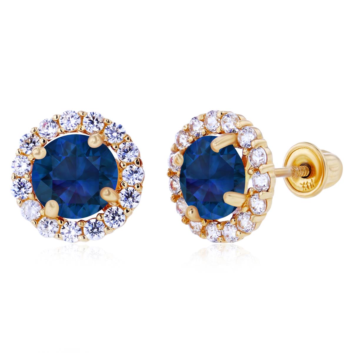 Sterling Silver Yellow 5mm Created Blue Sapphire & 1.25mm Created White Sapphire Halo Screwback Earrings