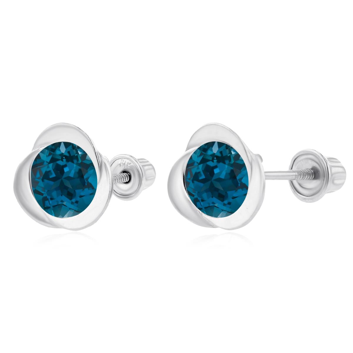 Sterling Silver Rhodium 6mm Round London Blue Topaz Invert Screwback Earrings