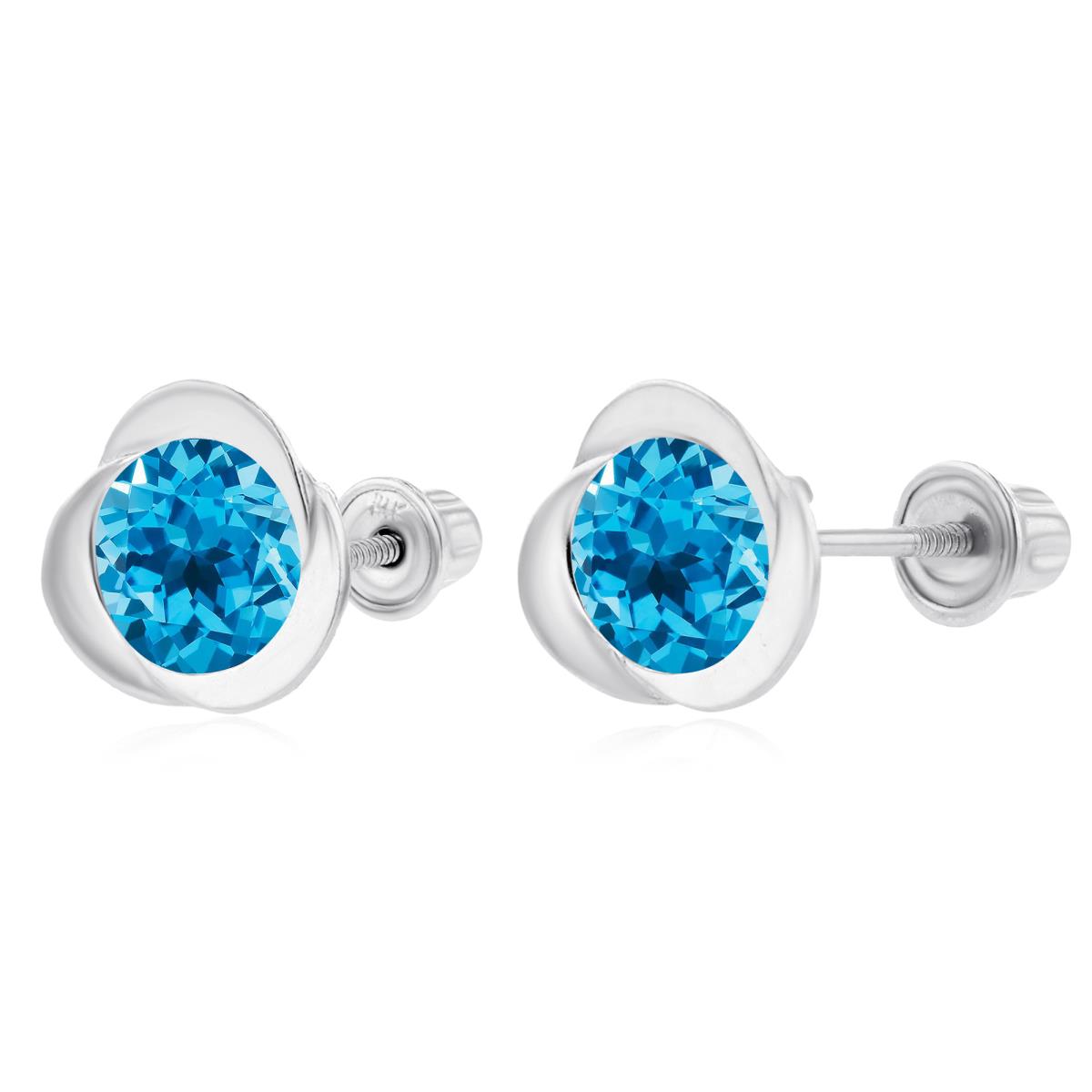 Sterling Silver Rhodium 6mm Round Swiss Blue Topaz Invert Screwback Earrings