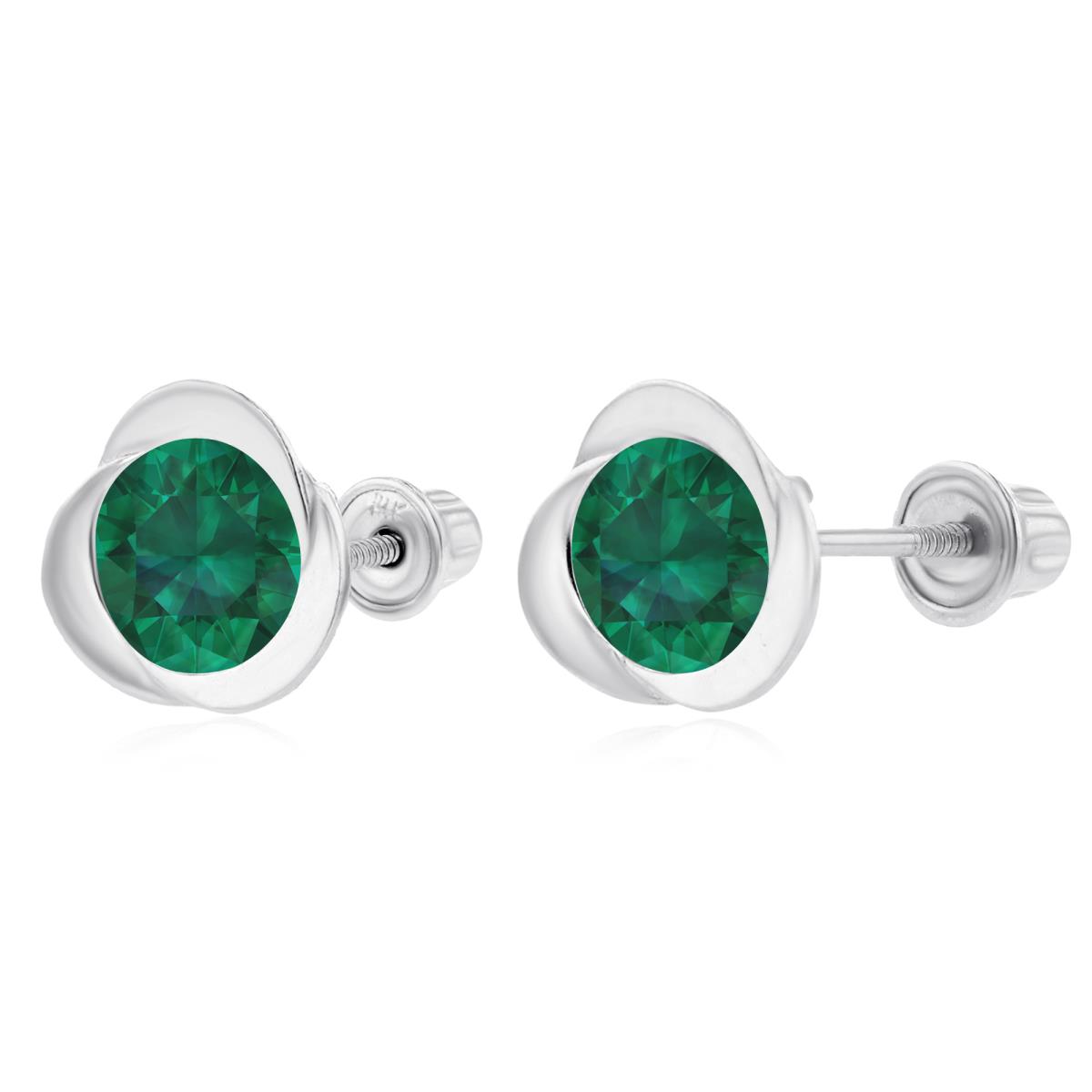 Sterling Silver Rhodium 6mm Round Created Emerald Invert Screwback Earrings