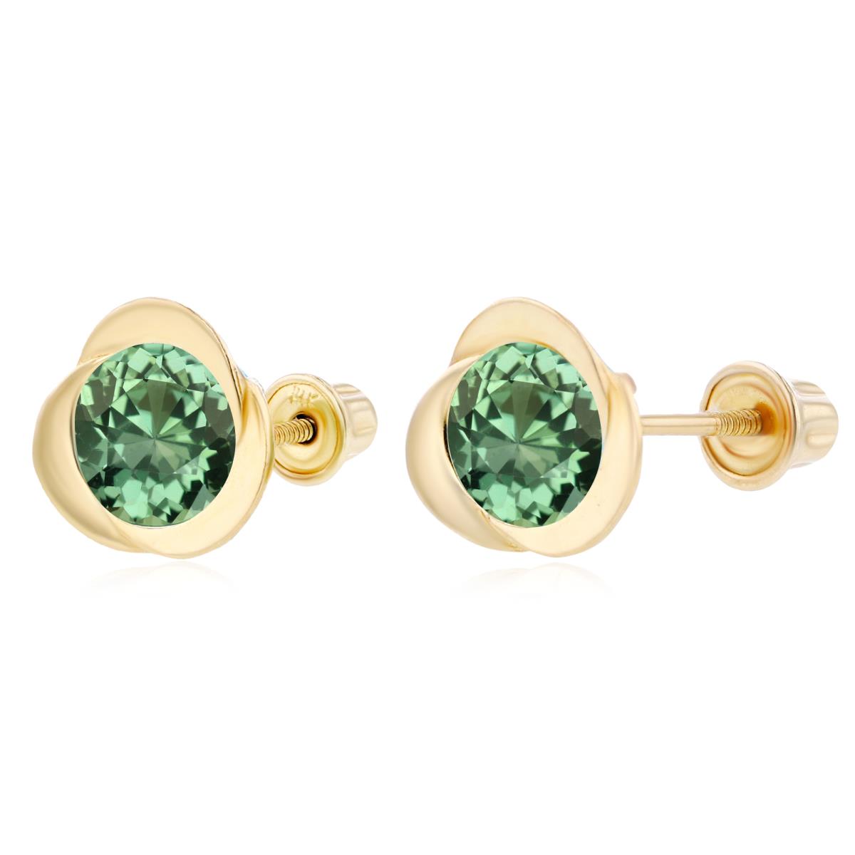 Sterling Silver Yellow 6mm Round Created Green Sapphire Invert Screwback Earrings