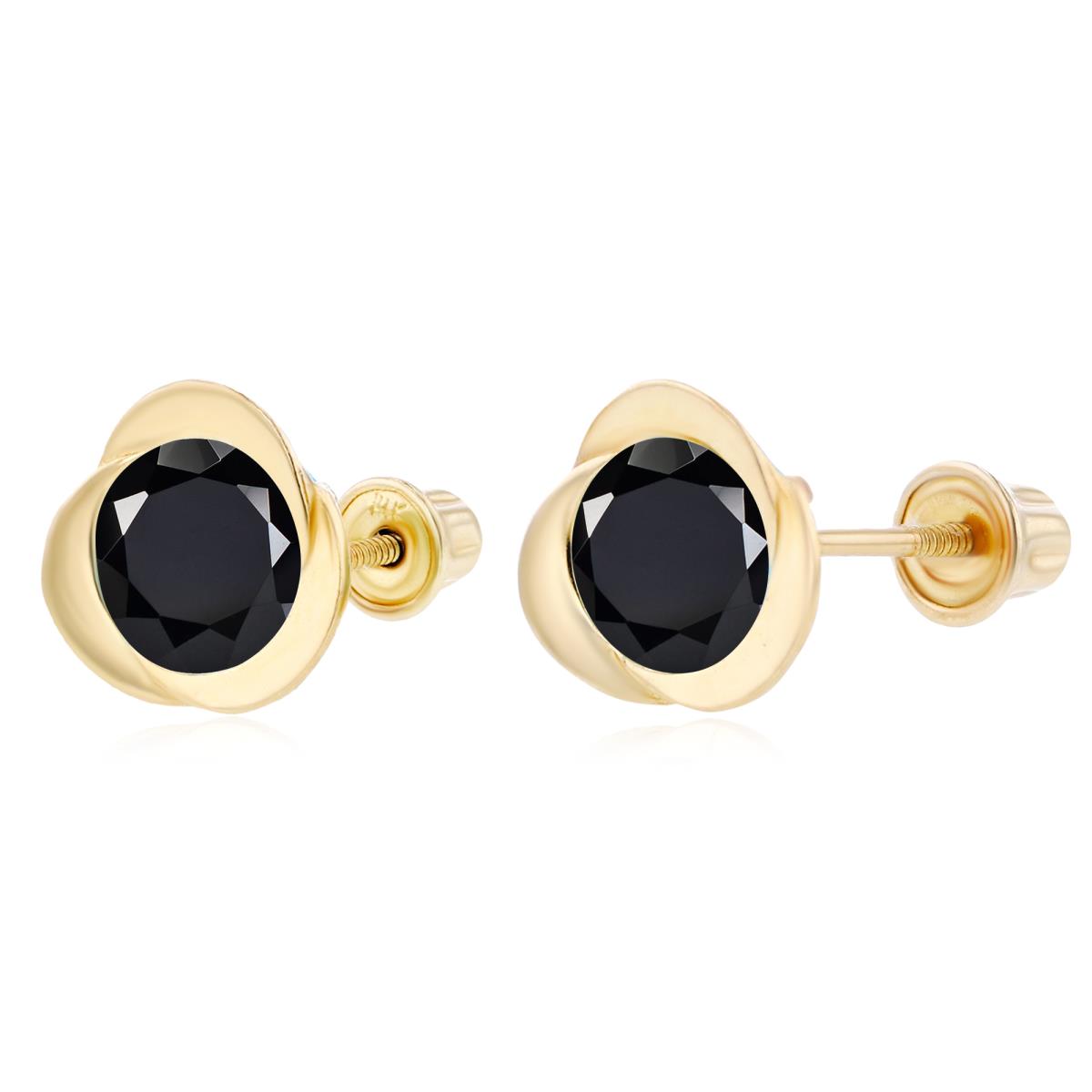 Sterling Silver Yellow 6mm Round Onyx Invert Screwback Earrings