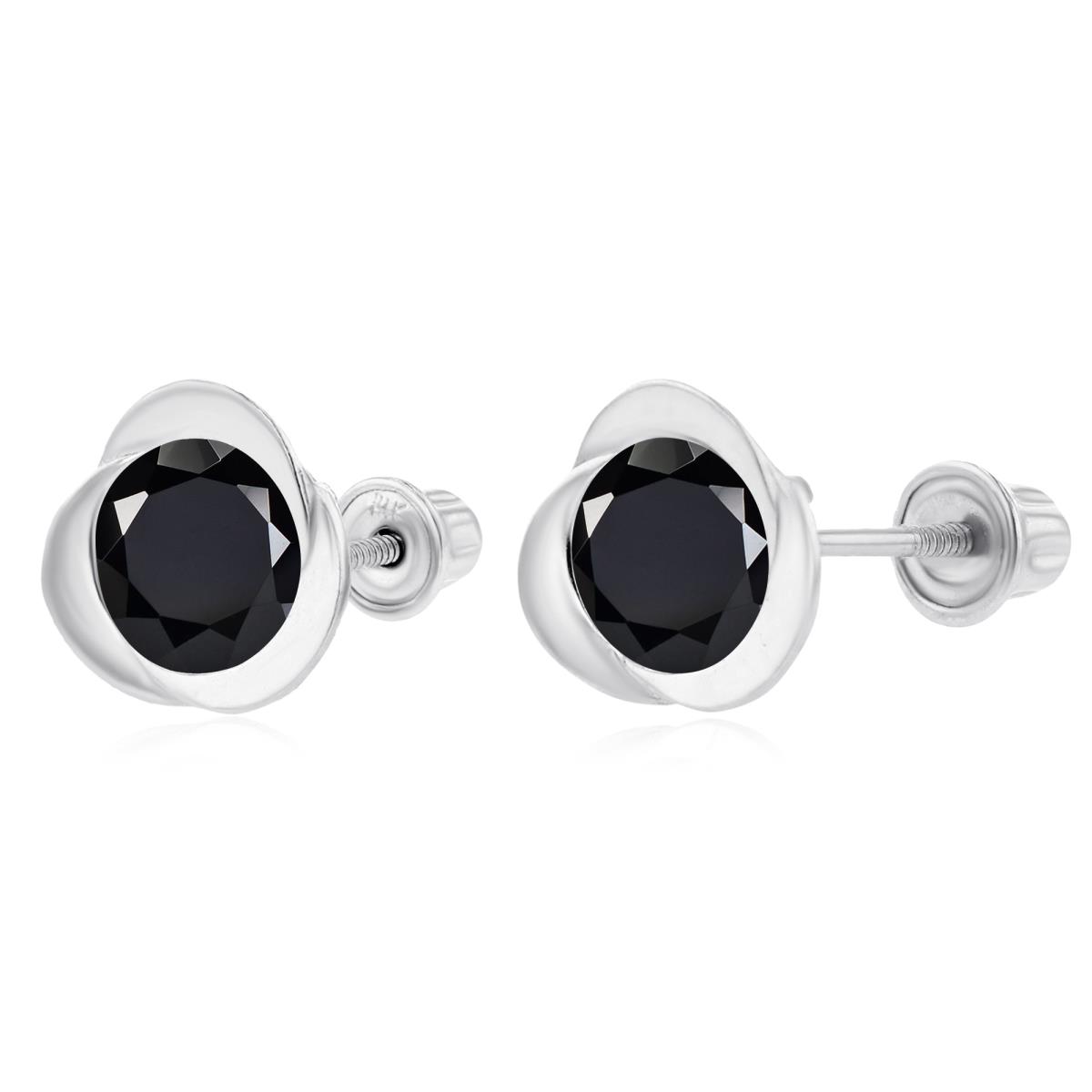 Sterling Silver Rhodium 6mm Round Onyx Invert Screwback Earrings