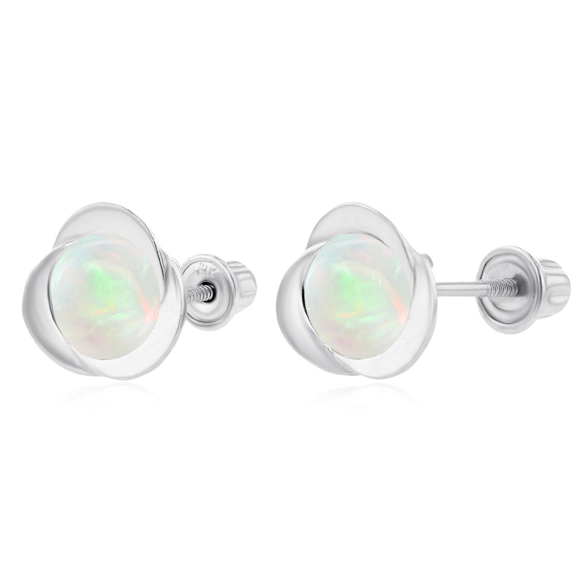 Sterling Silver Rhodium 6mm Round Opal Invert Screwback Earrings