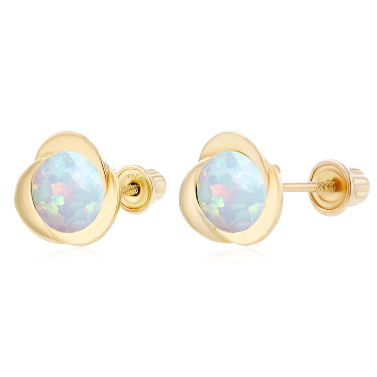 Sterling Silver Yellow 6mm Round Created Opal Invert Screwback Earrings