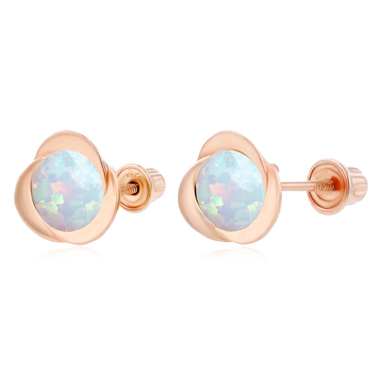 Sterling Silver Rose 6mm Round Created Opal Invert Screwback Earrings