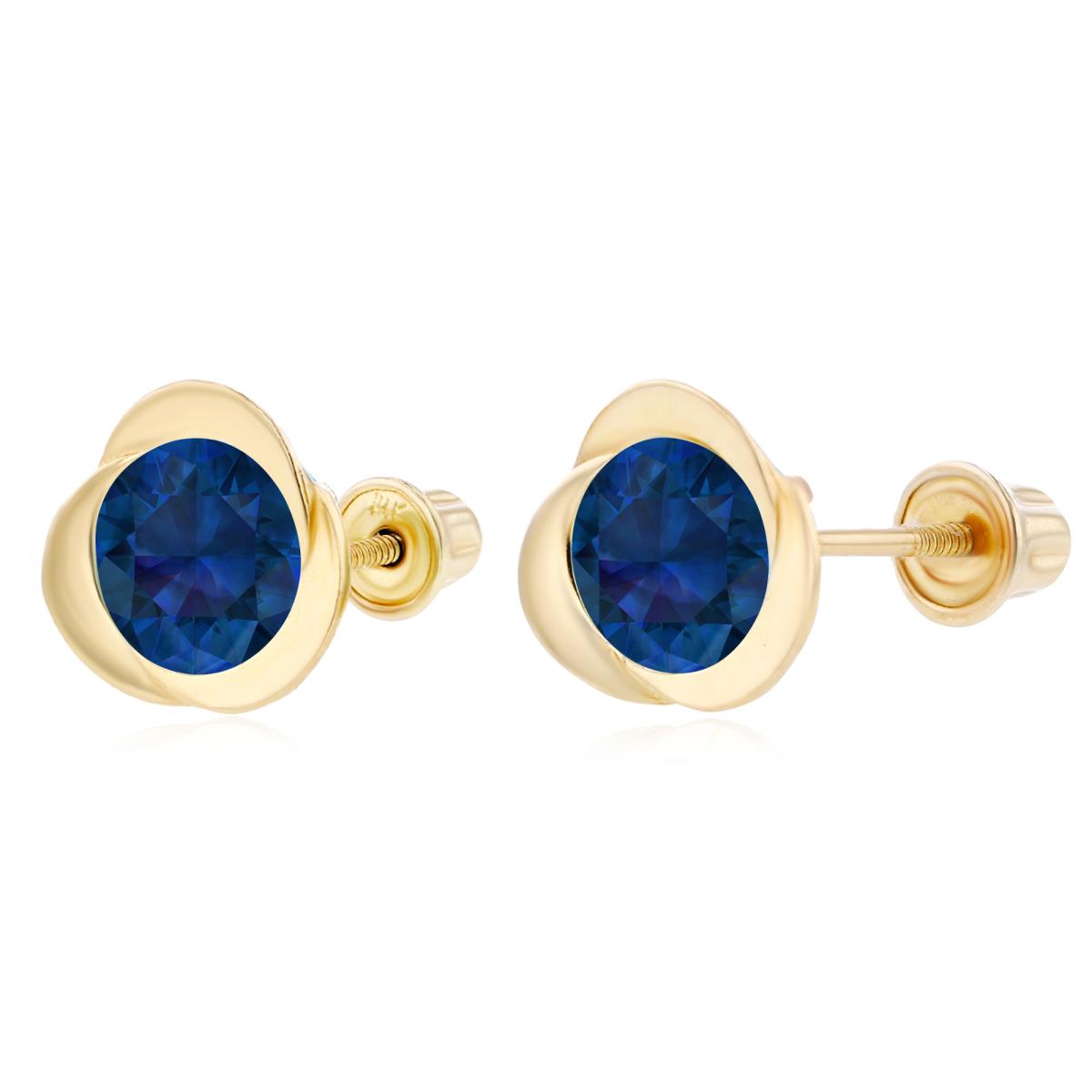 Sterling Silver Yellow 6mm Round Created Blue Sapphire Invert Screwback Earrings