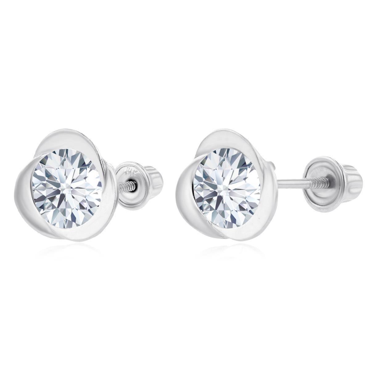 Sterling Silver Rhodium 6mm Round Created White Sapphire Invert Screwback Earrings