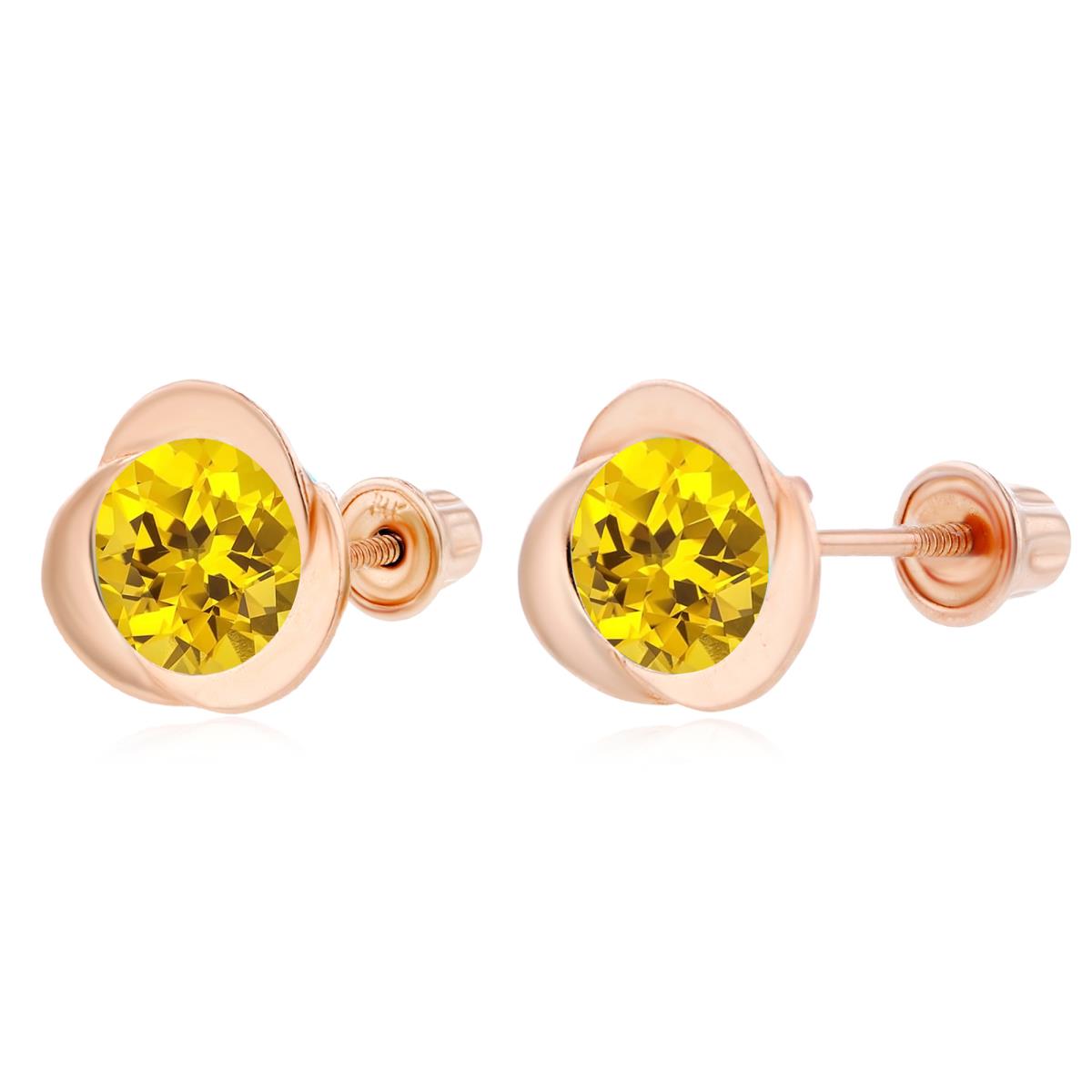 Sterling Silver Rose 6mm Round Created Yellow Sapphire Invert Screwback Earrings