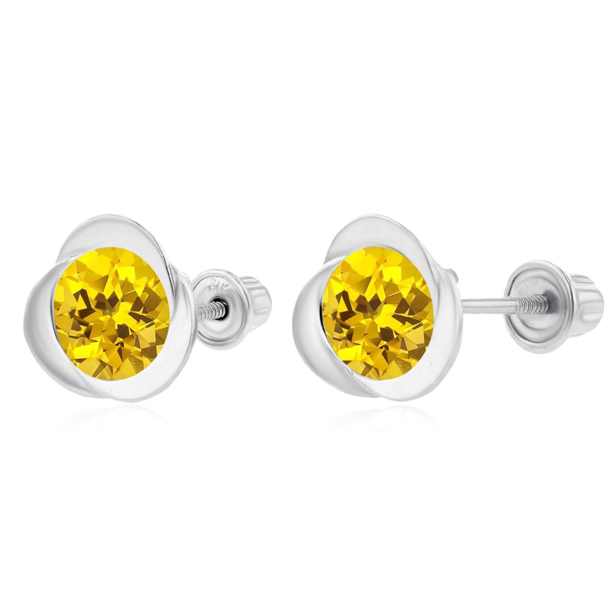 Sterling Silver Rhodium 6mm Round Created Yellow Sapphire Invert Screwback Earrings