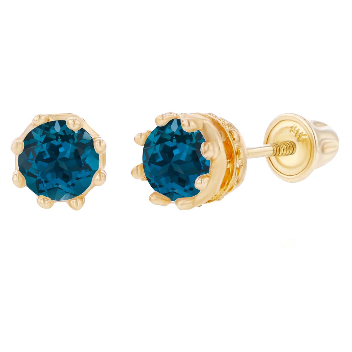 Sterling Sillver Yellow 4mm Round London Blue Topaz Crown Set Screwback Earrings