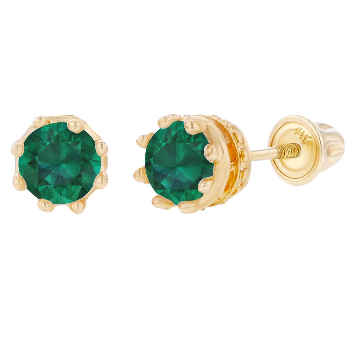 Sterling Silver Yellow 4mm Round Created Emerald Crown Set Screwback Earrings