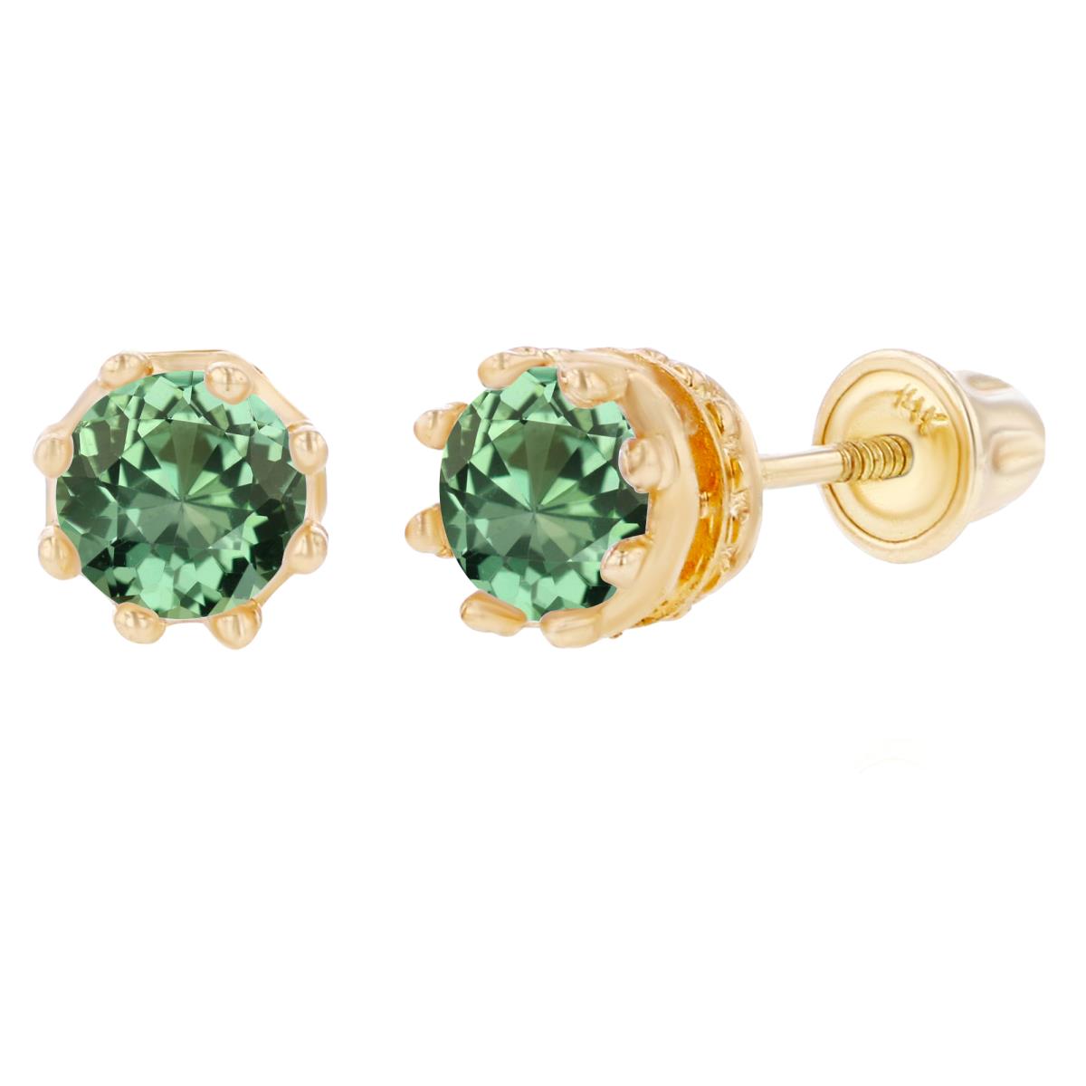 Sterling Silver Yellow 4mm Round Created Green Sapphire Crown Set Screwback Earrings