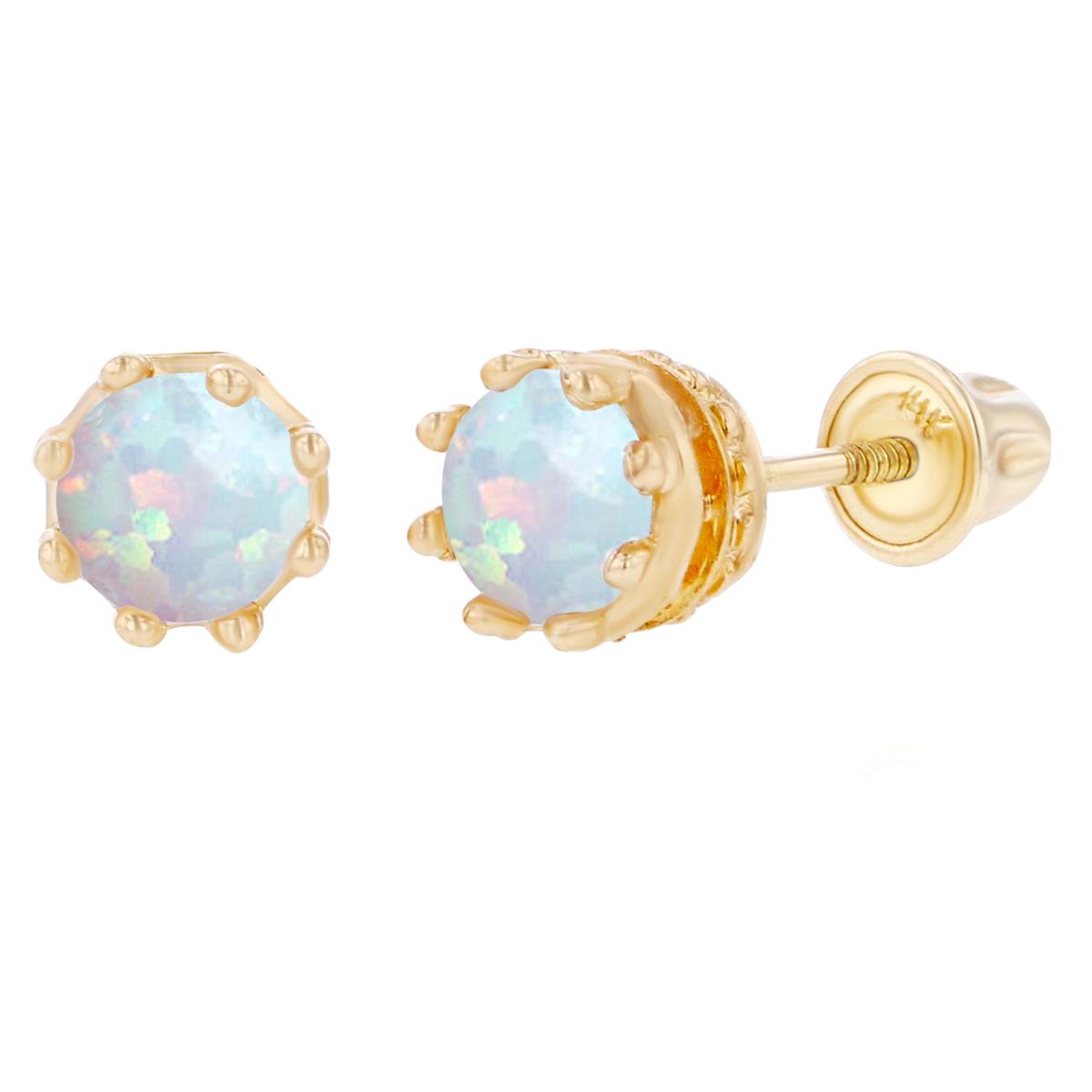 Sterling Silver Yellow 4mm Round Created Opal Crown Set Screwback Earrings