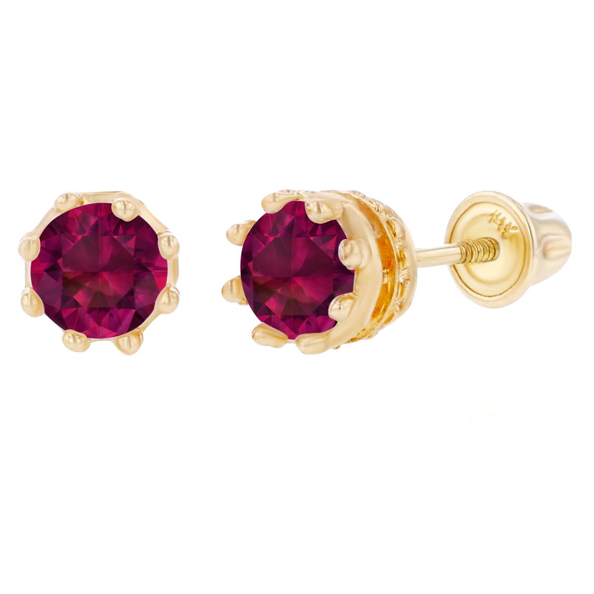 Sterling Silver Yellow 4mm Round Created Ruby Crown Set Screwback Earrings