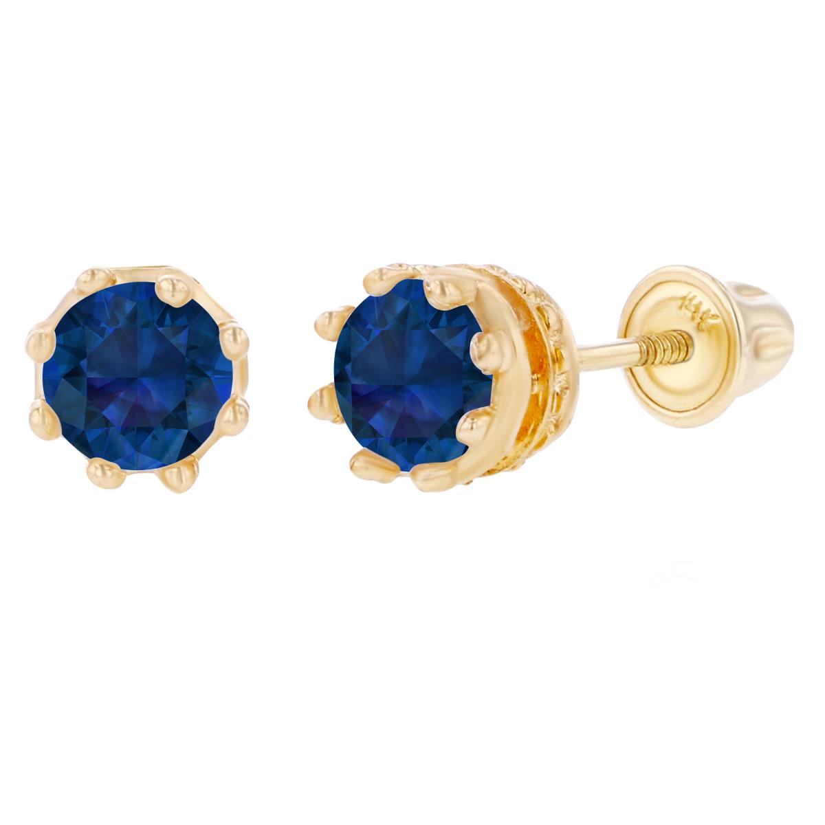 Sterling Silver Yellow 4mm Round Created Blue Sapphire Crown Set Screwback Earrings