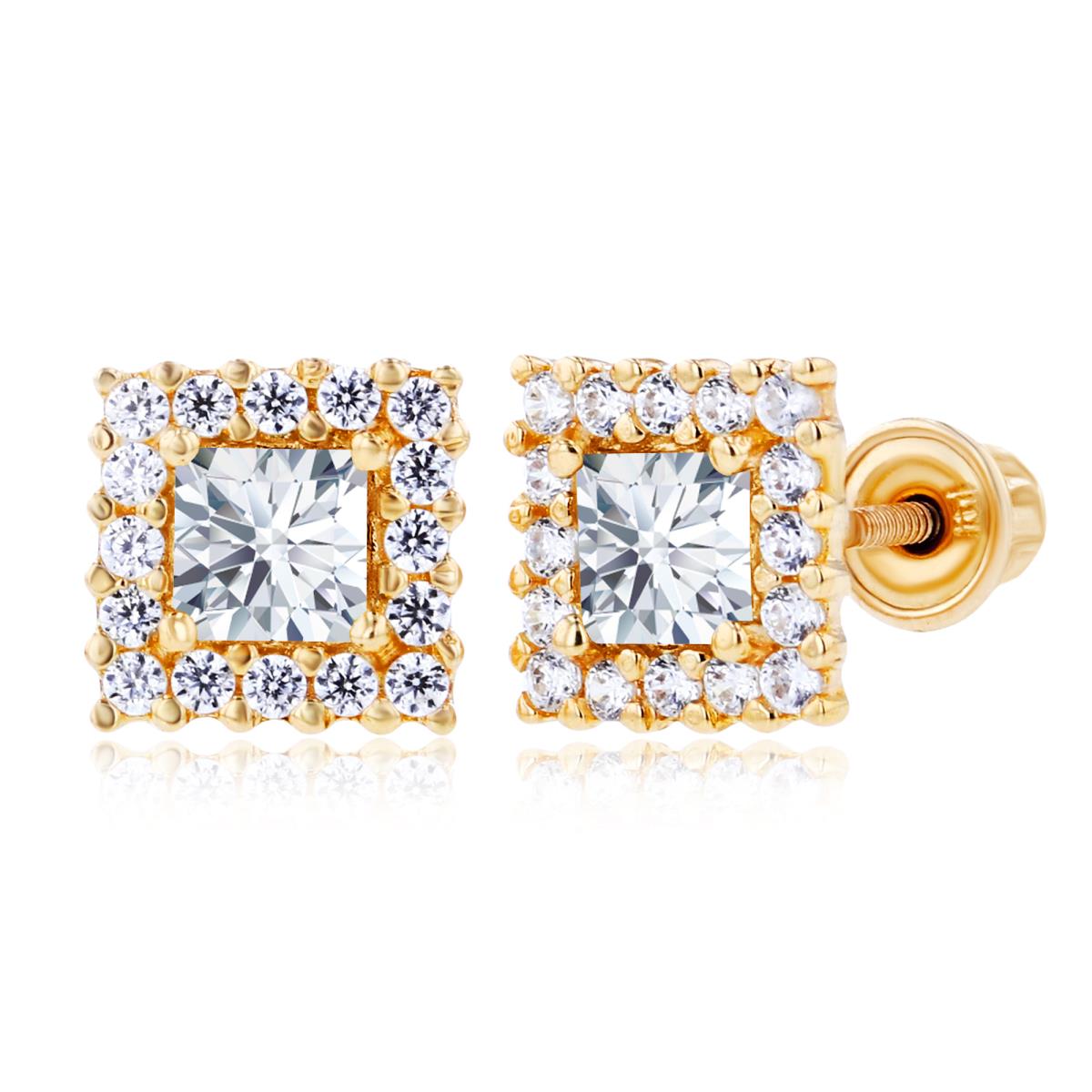 Sterling Silver Yellow 3mm Square & 1mm Round Created White Sapphire Square Screwback Earrings