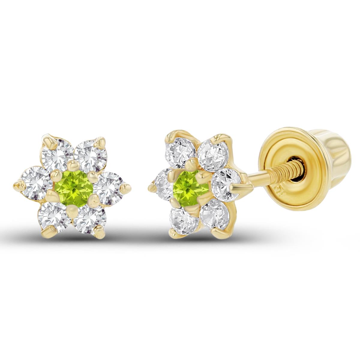 Sterling Silver Yellow 1.50mm Peridot & 1.25mm Created White Sapphire Flower Screwback Earring