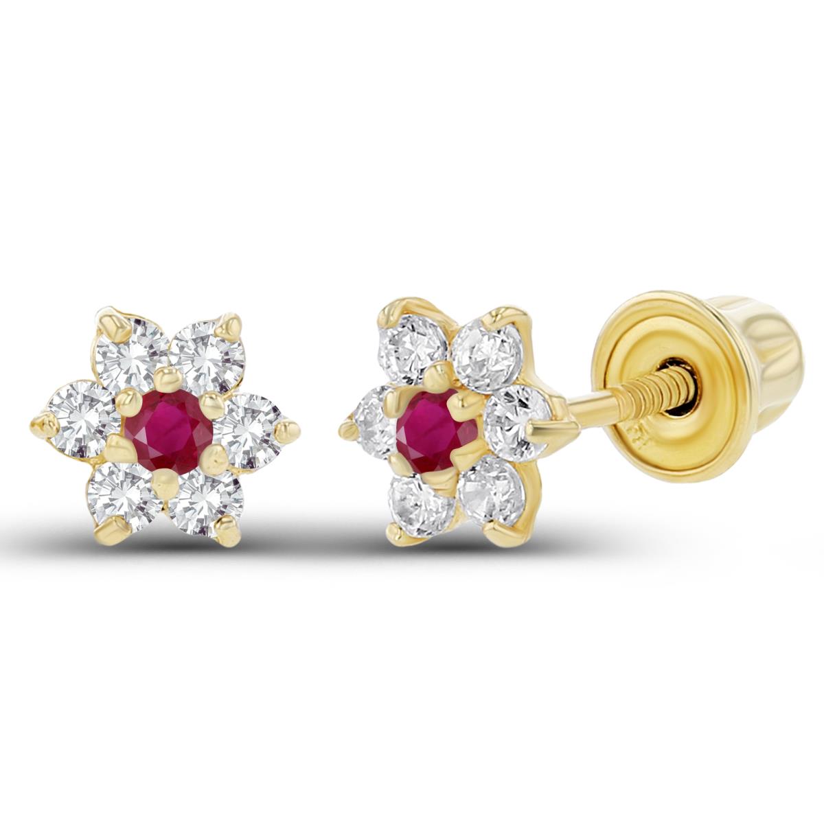 Sterling Silver Yellow 1.50mm Ruby & 1.25mm Created White Sapphire Flower Screwback Earring