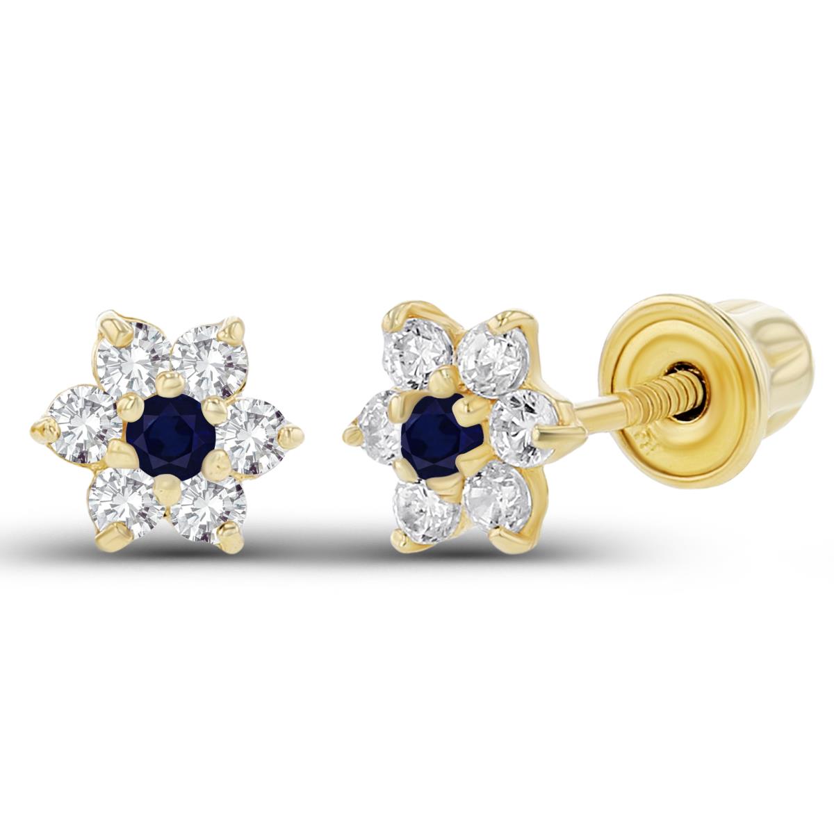 Sterling Silver Yellow 1.50mm Sapphire & 1.25mm Created White Sapphire Flower Screwback Earring