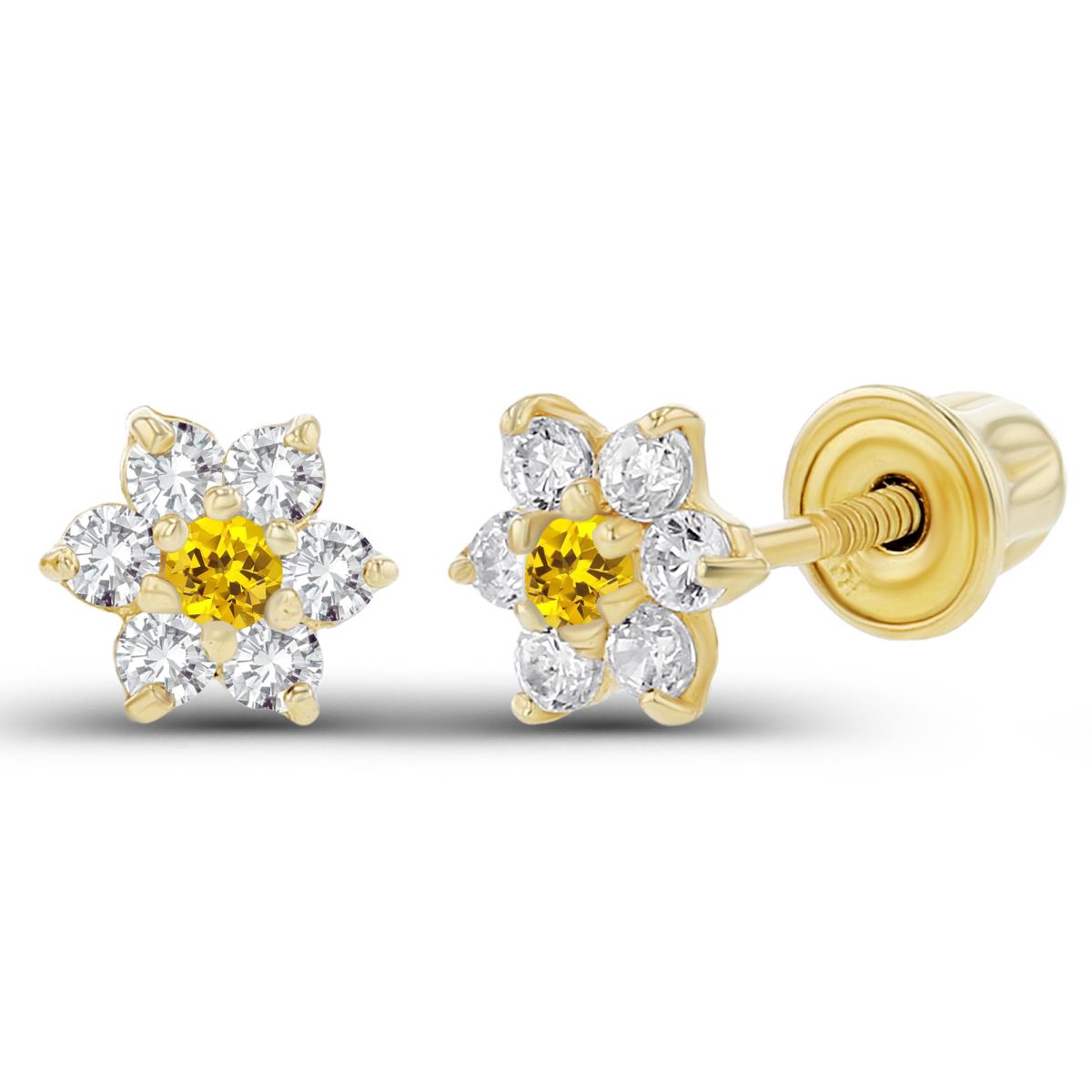 Sterling Silver Yellow 1.50mm Created Yellow Sapphire & 1.25mm Created White Sapphire Flower Screwback Earring