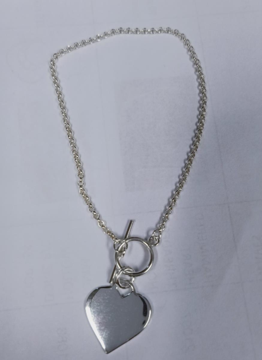 Sterling Silver Rhodium Heart & Toggle 7.5" Bracelet