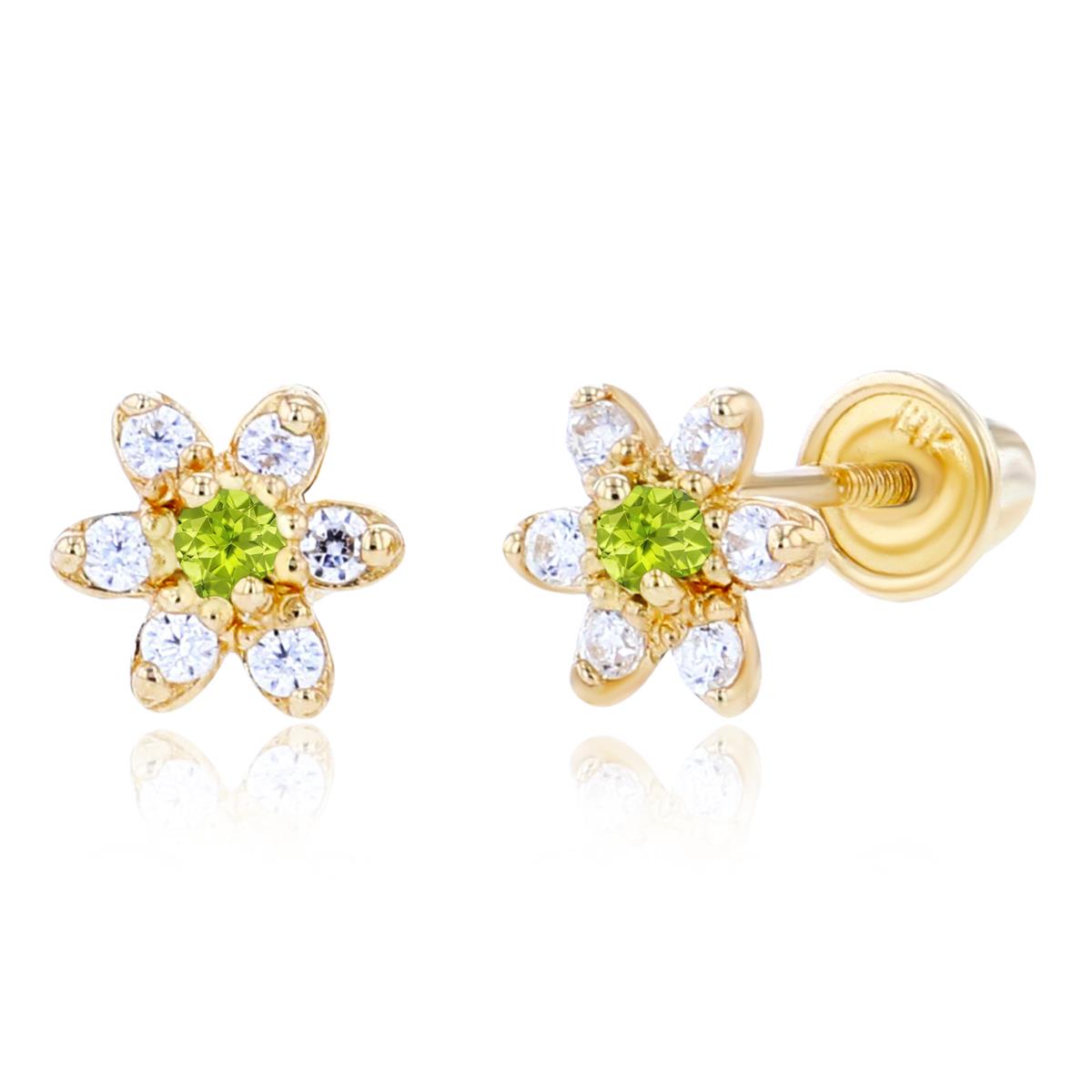 Sterling Silver Yellow 1.50mm Peridot & 1mm Created White Sapphire Flower Screwback Earring