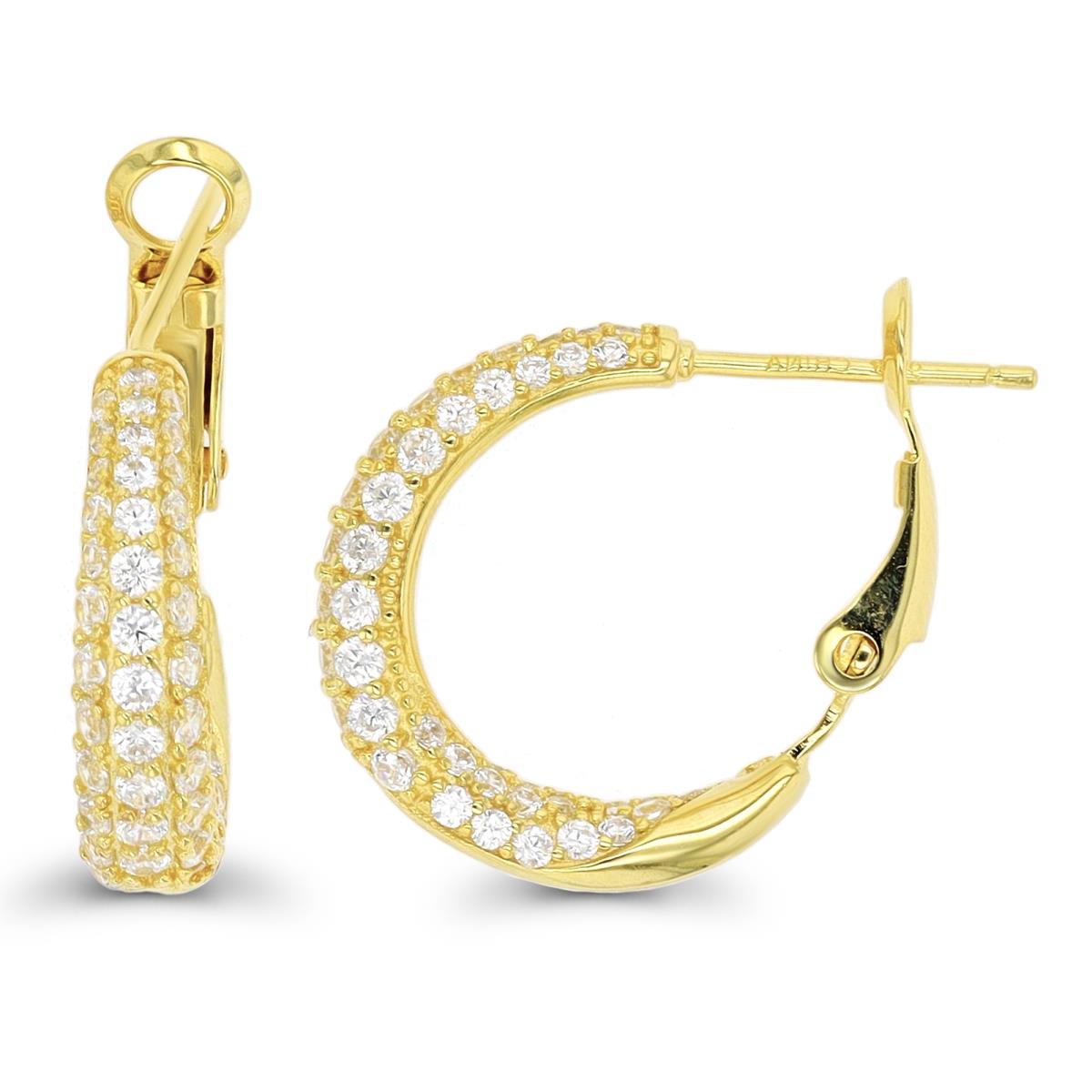 Sterling Silver Yellow 1-Micron 20x5mm Paved Graduated Omega-Back Hoop Earring