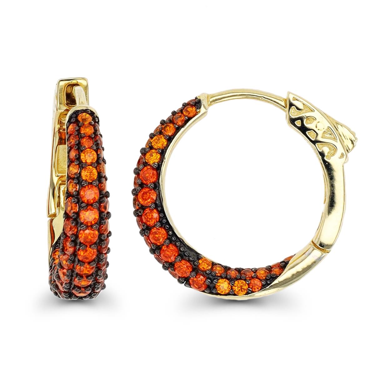 Sterling Silver Black & Yellow 20x5mm Paved Orange CZ Graduted Hoop Earring with Safety Lock