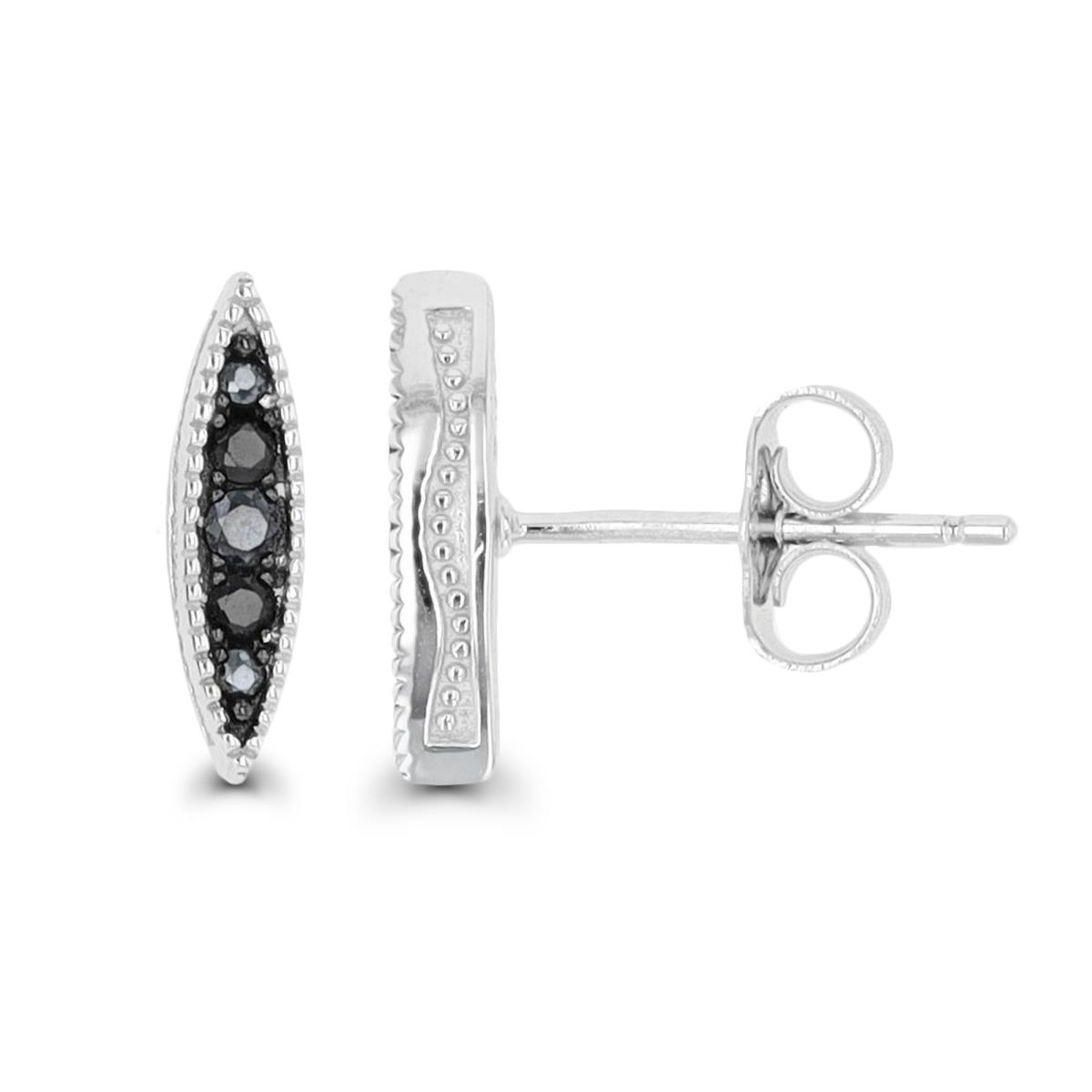 Sterling Silver Rhodium & Black Marquise Black Spinel Shaped Stud Earring