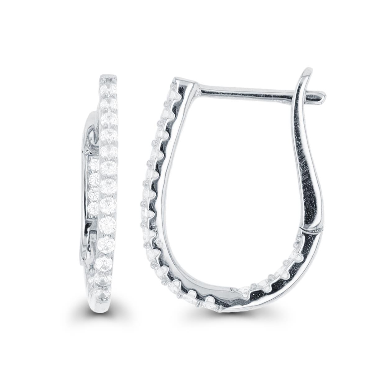 Sterling Silver Rhodium 20x1.80mm CZ Latchback Hoop Earring