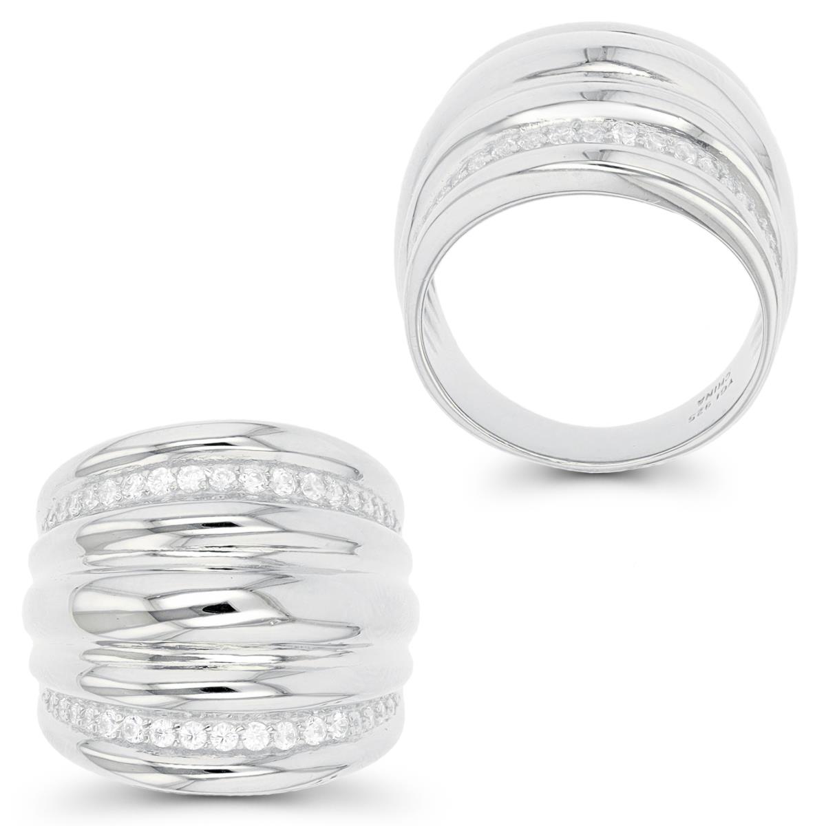 Sterling Silver Rhodium CZ Polished Domed Fashion Ring